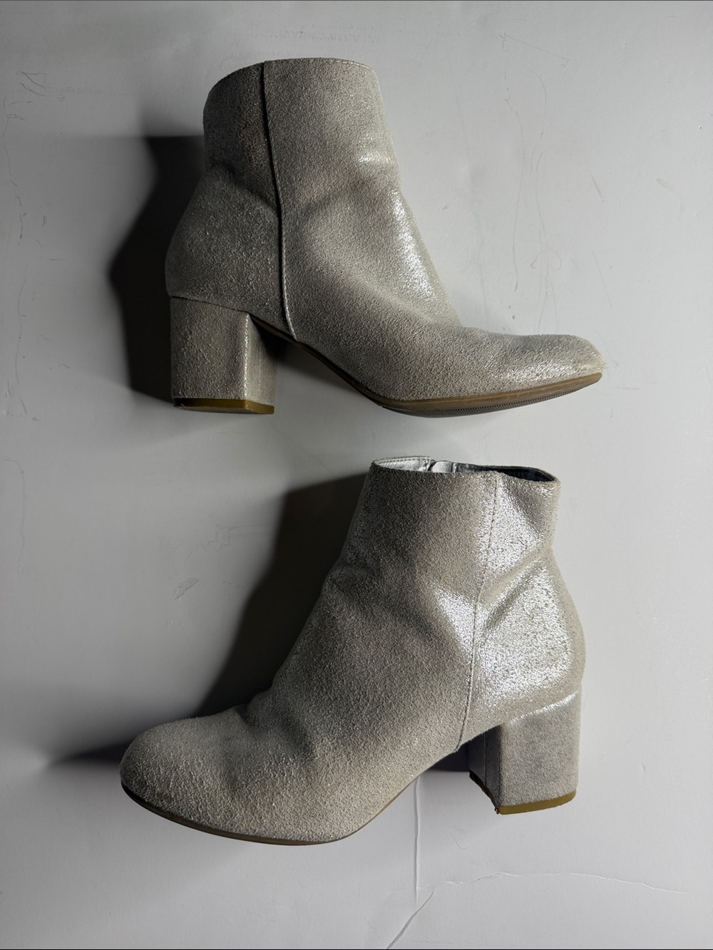 Women's Neutral Silver Block Heel Ankle Boots